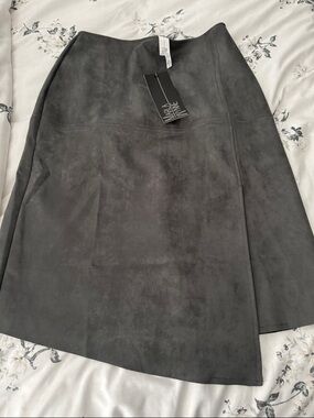 MarlaWynne Dark Charcoal Suede-Look A-Line Skirt